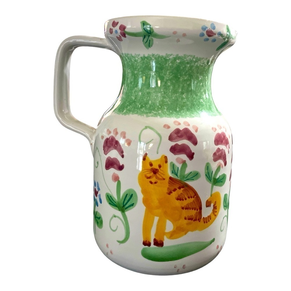 Vintage Taste Setter by Sigma Italian Hand Painted Tabby Cat Pitcher Water Cream - Picture 3 of 10